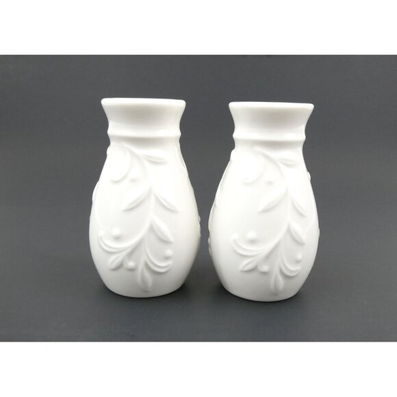 Lenox White Porcelain 2 Candlestick Holders Embossed Leaf Design - Picture 2 of 5